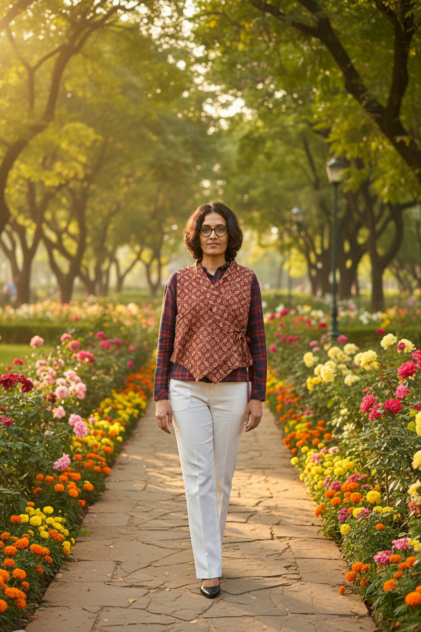 Maroon BlockPrint Angarkha Jacket