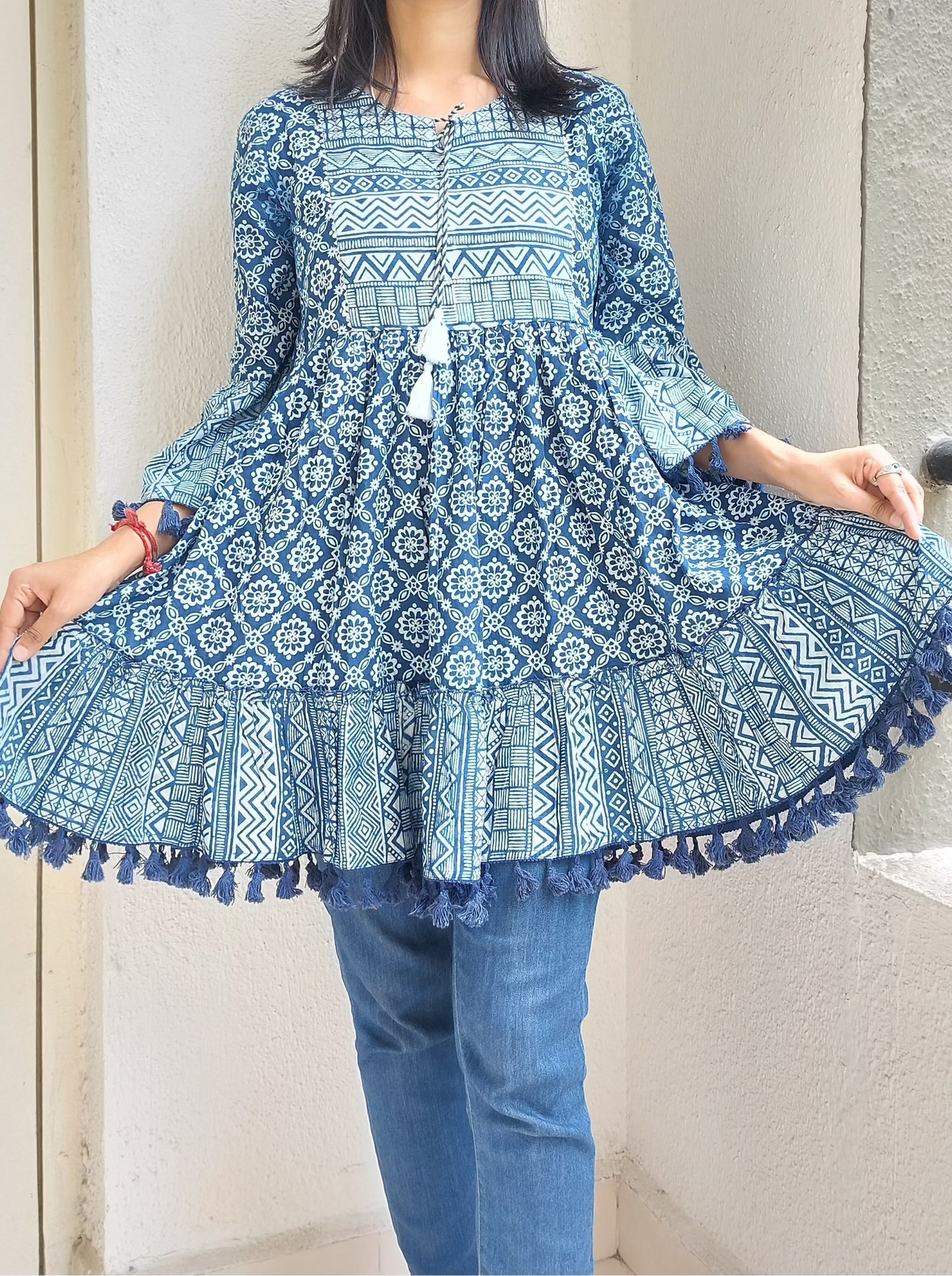 Indigo Hand Block Geometric Tunic