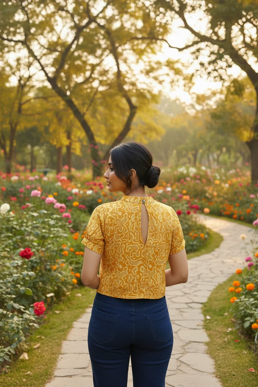 Yellow Geometric Crop Top
