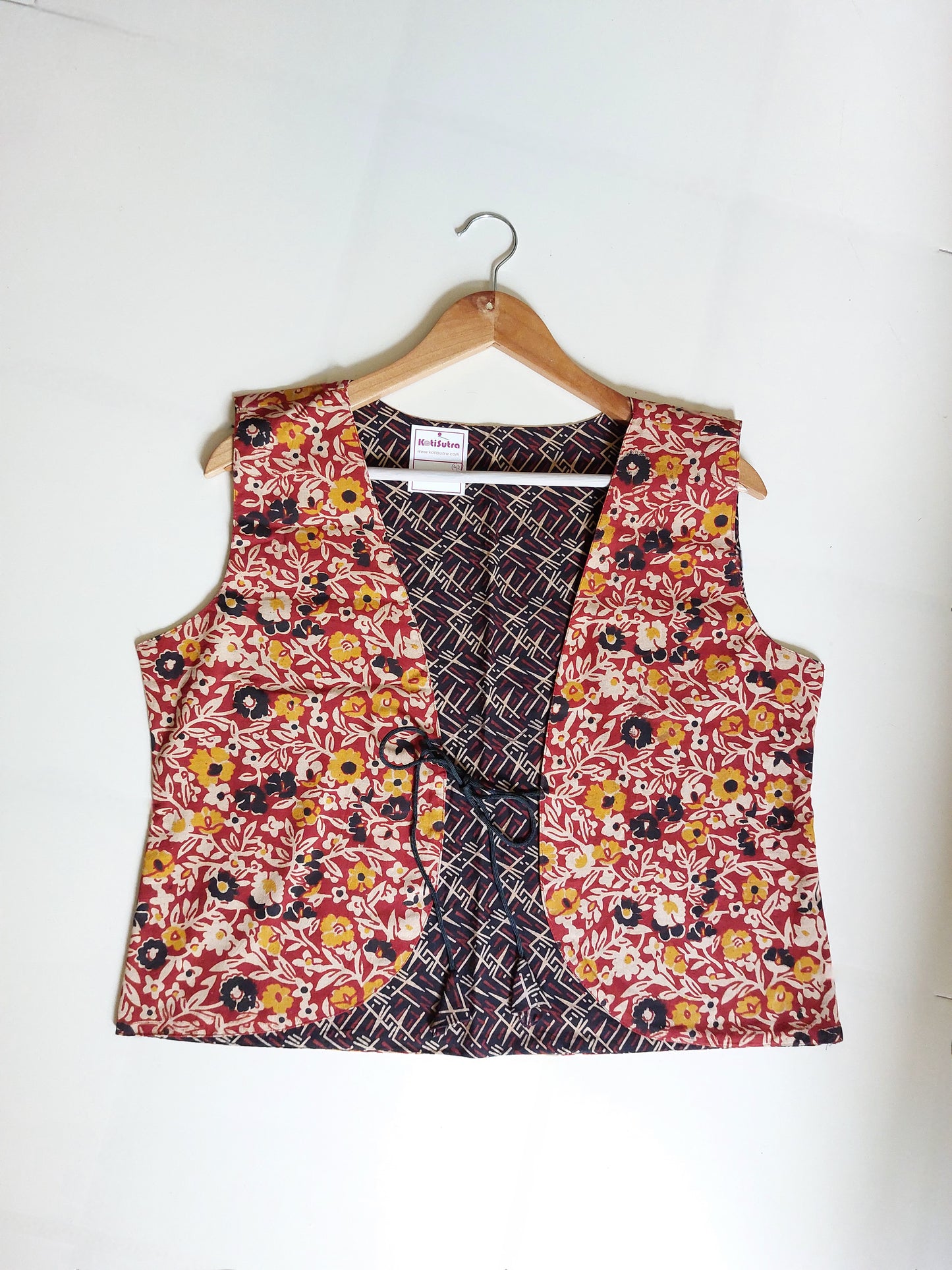 Reversible Red Black Kalamkari Koti