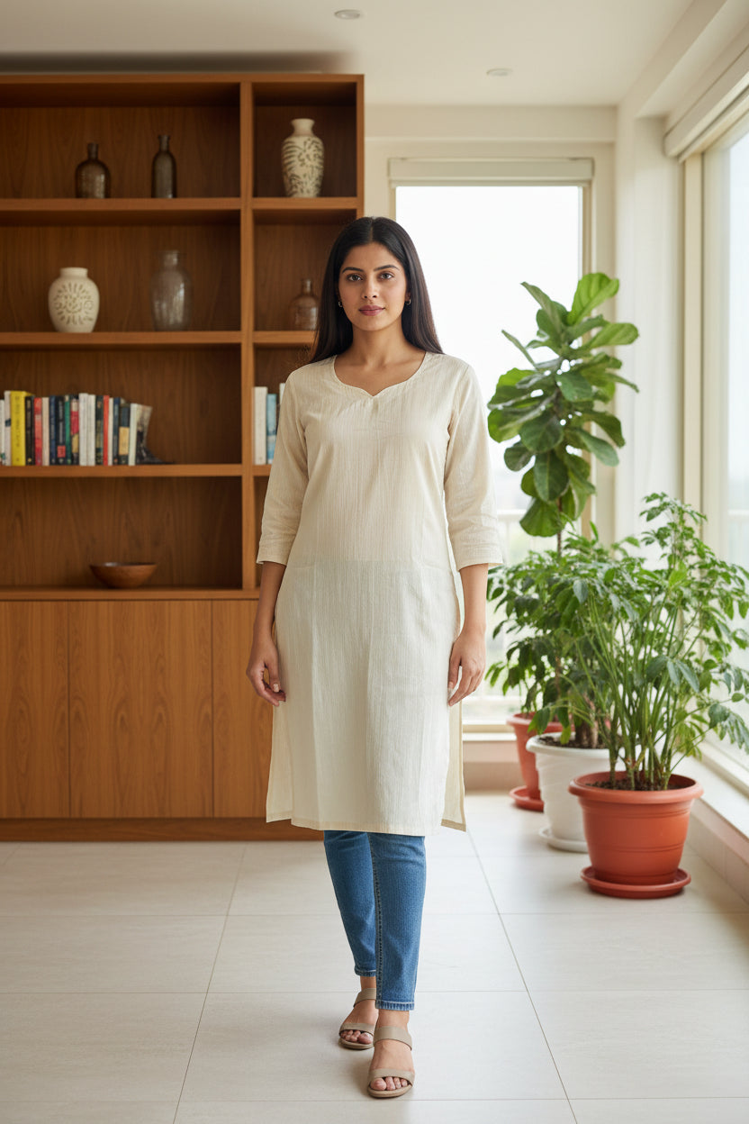 Off-White Silk Kurta