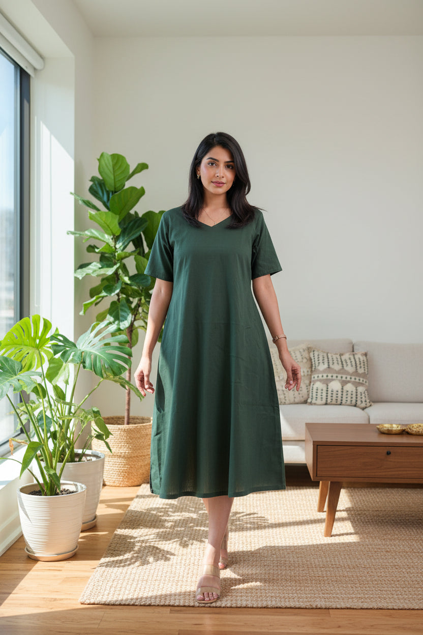Green Silk Aline Dress