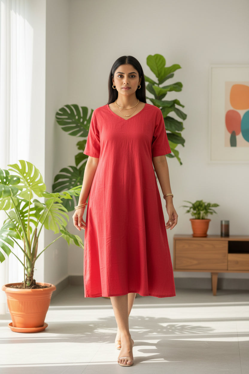 Maroon Silk Aline Dress