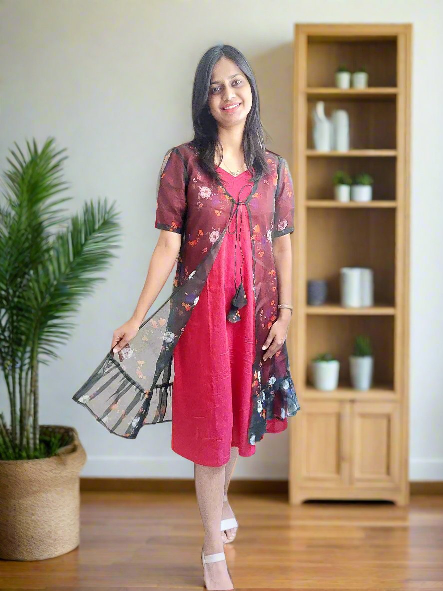 Black Organza Shrug with Red Dress – KotiSutra
