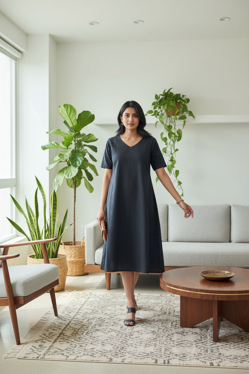 Black Silk Aline Dress