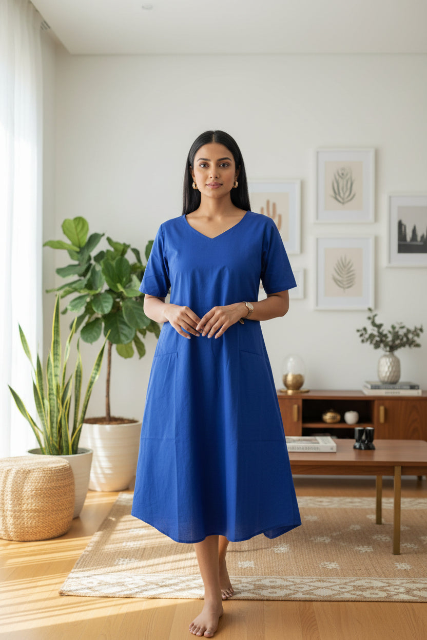 Blue Silk Aline Dress