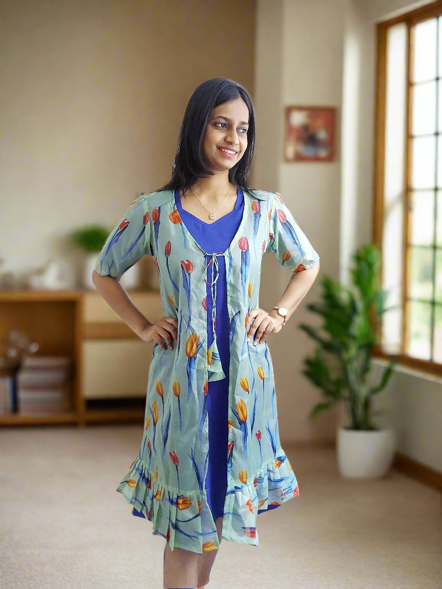 Pista Organza Shrug with Blue Dress