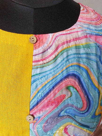 Yellow Abstract Short Kurti