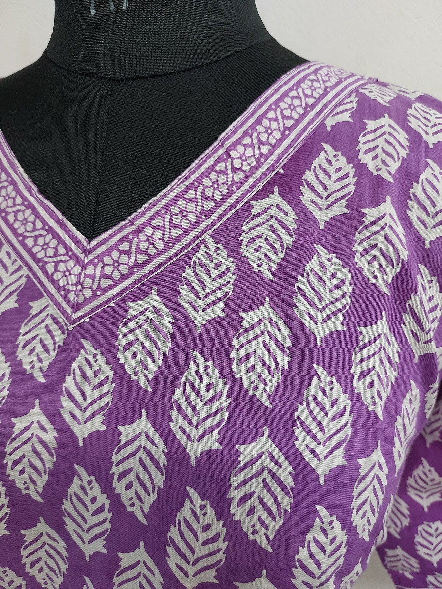 Purple Vneck Short Kurti