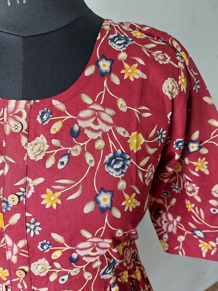 Maroon Floral Midi Dress