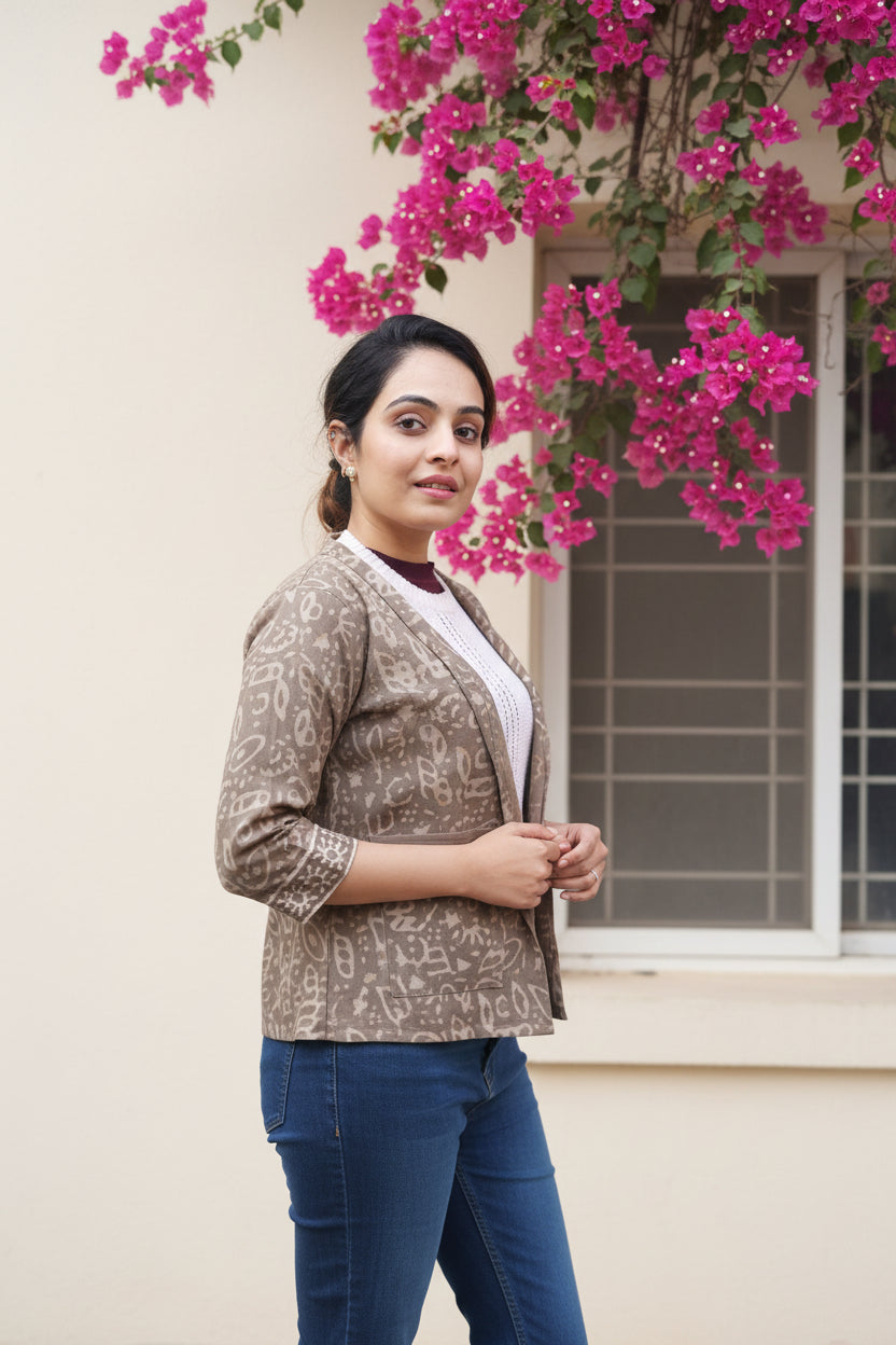 Brown Block Print Shrug
