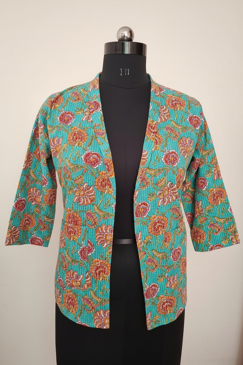 Turquois Floral Collar Shrug