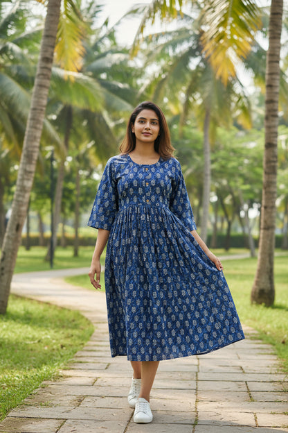Indigo Leaf Midi Dress