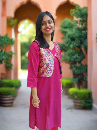 Purple Paithani Jacket with Pink Kurta