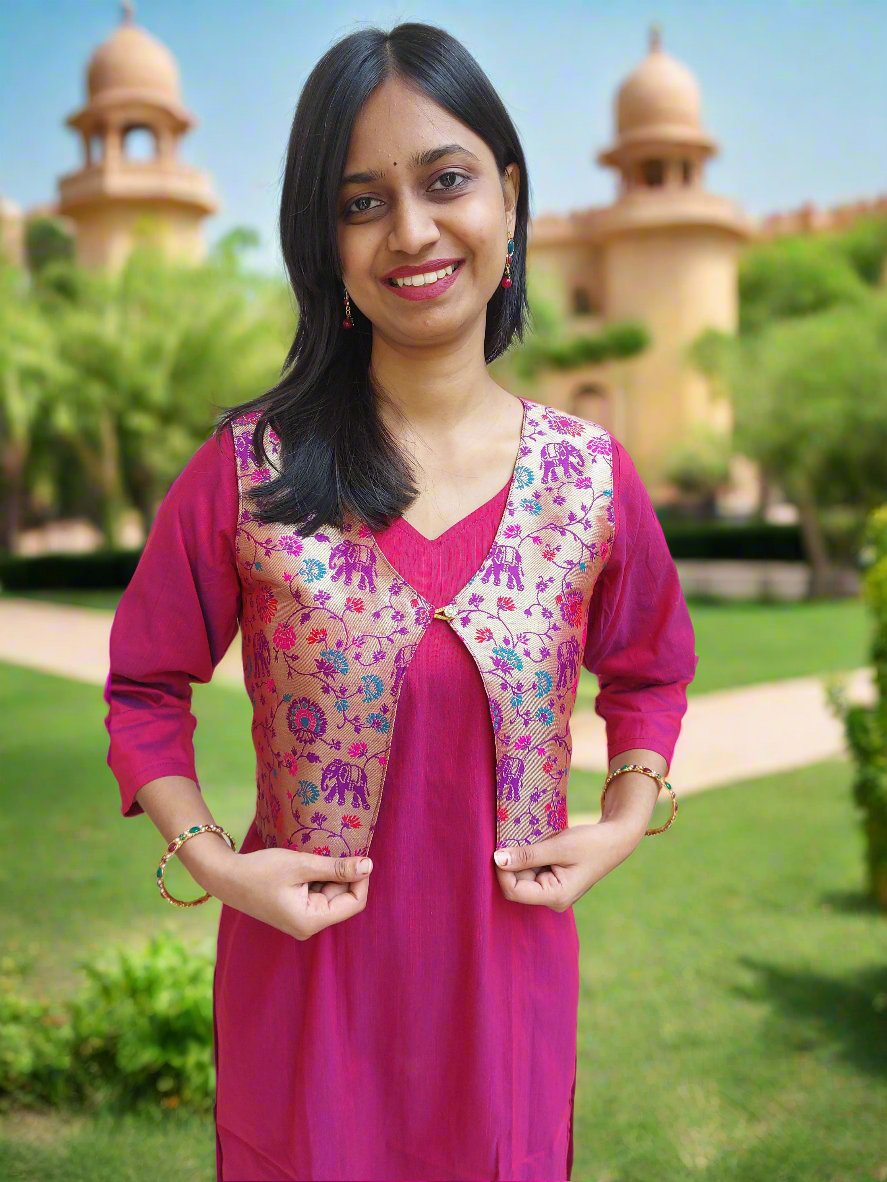 Purple Paithani Jacket with Pink Kurta