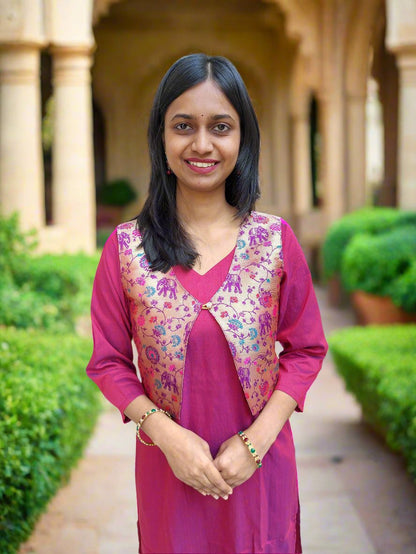 Purple Paithani Jacket with Pink Kurta