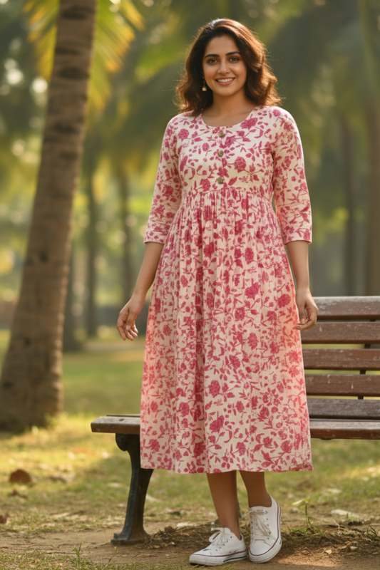 Offwhite Floral Midi Dress