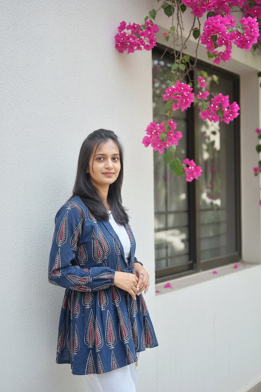 Blue Red Peplum Jacket