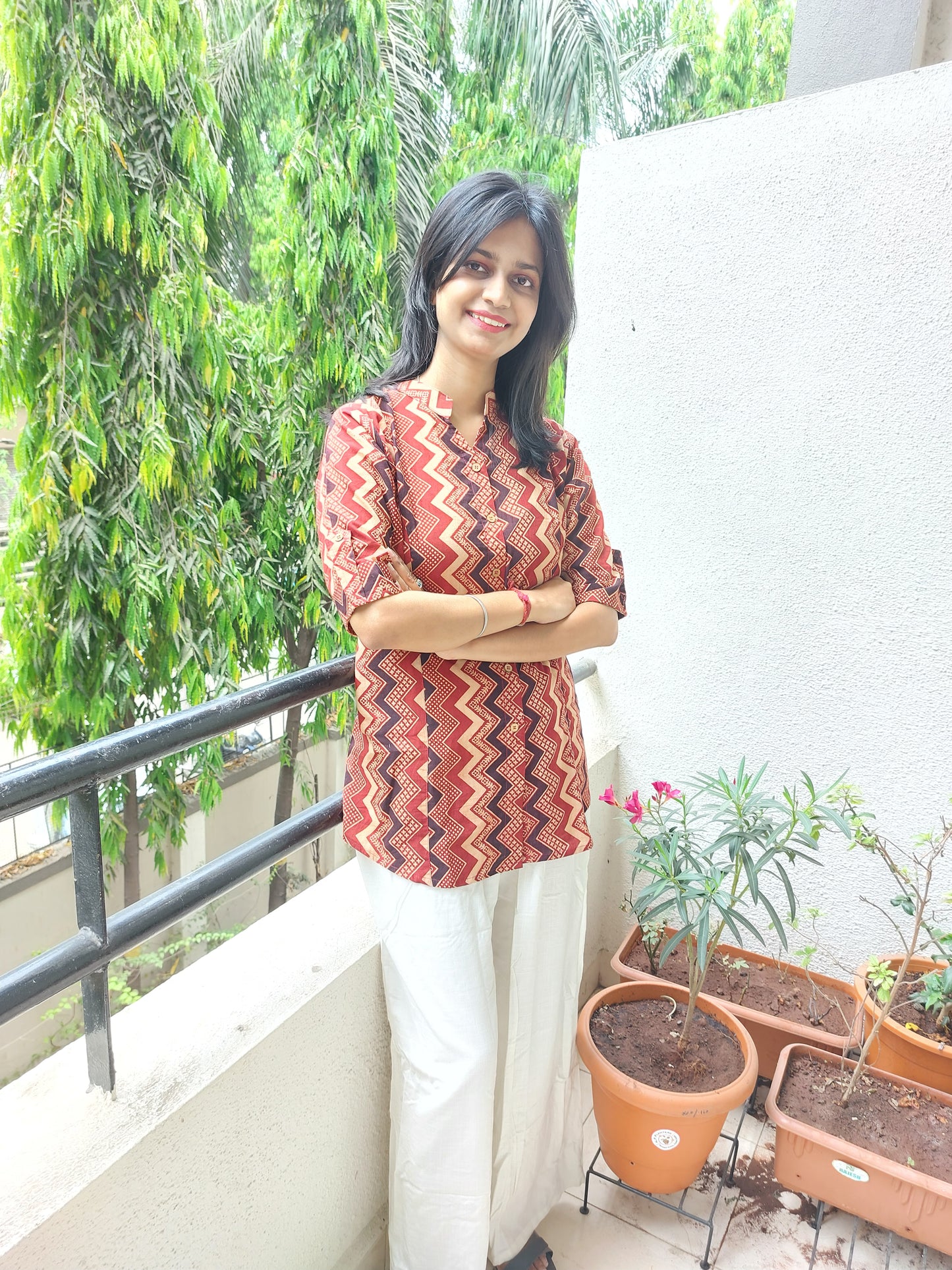 Maroon HandBlock Printed Zigzag Tunic