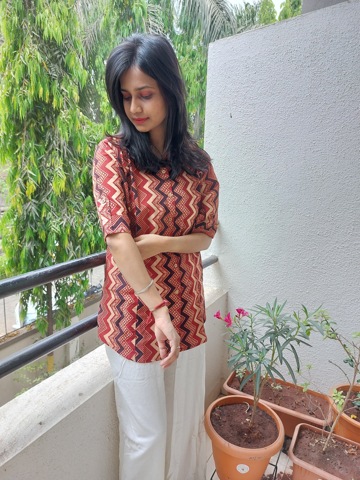 Maroon HandBlock Printed Zigzag Tunic