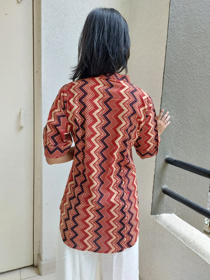 Maroon HandBlock Printed Zigzag Tunic