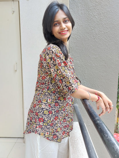 Black HandBlock Printed Floral Tunic