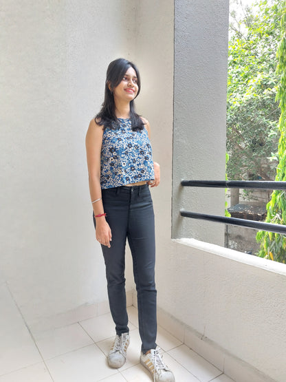 Blue Floral Crop Top