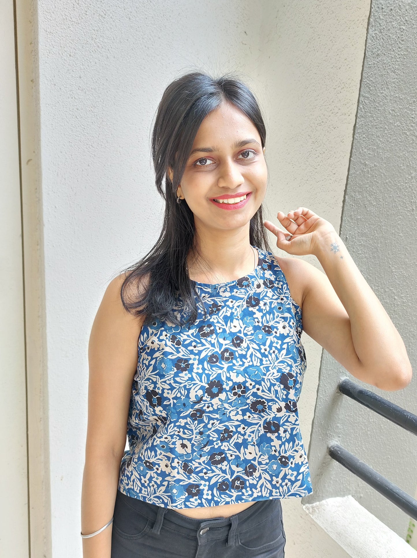 Blue Floral Crop Top