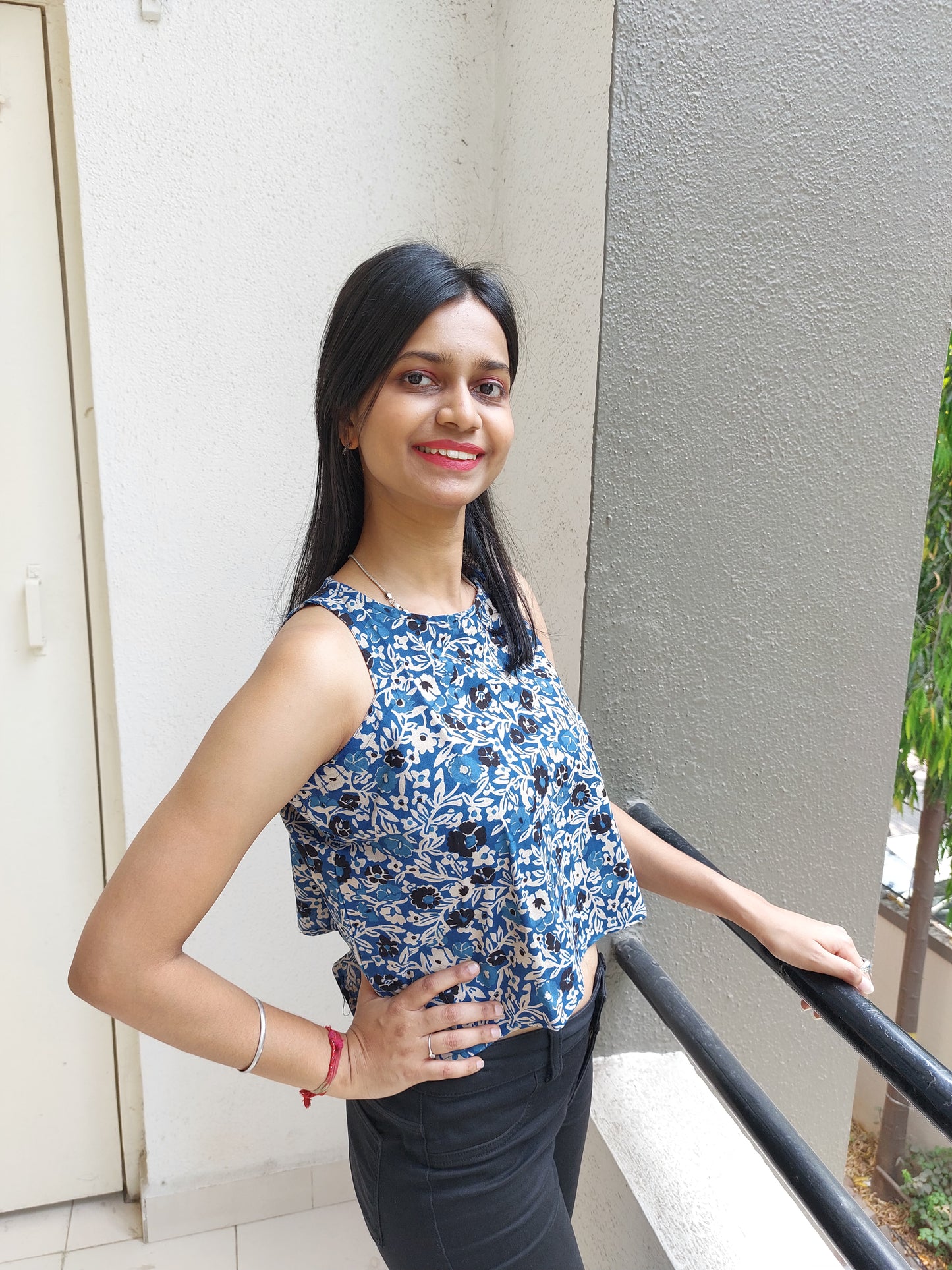 Blue Floral Crop Top