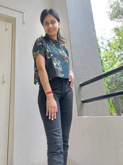 Dark Green Floral Croptop