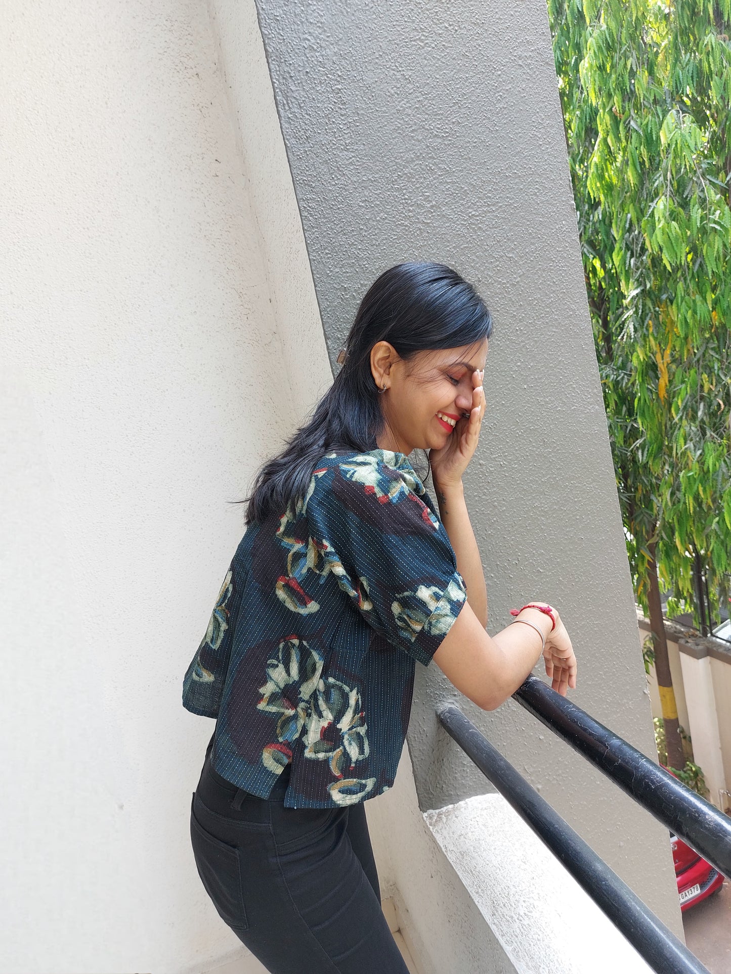 Dark Green Floral Croptop