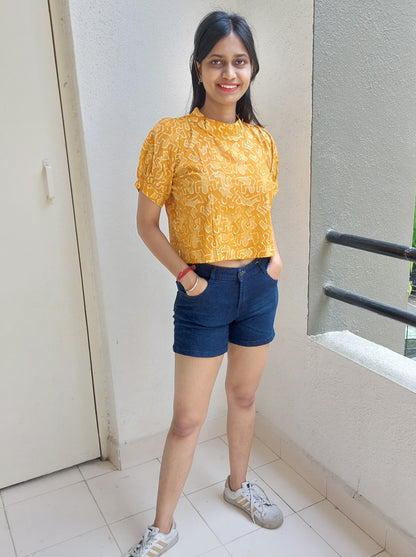 Yellow Geometric Crop Top