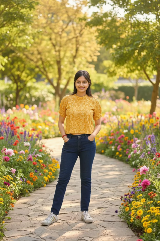 Yellow Geometric Crop Top