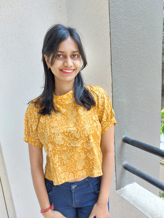 Yellow Geometric Crop Top