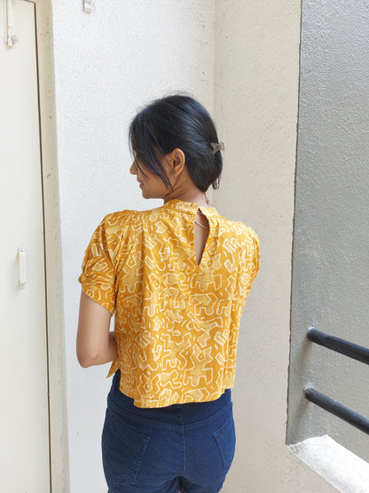 Yellow Geometric Crop Top