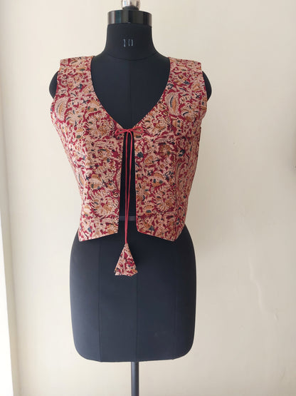 Red Kalamkari Koti Jacket