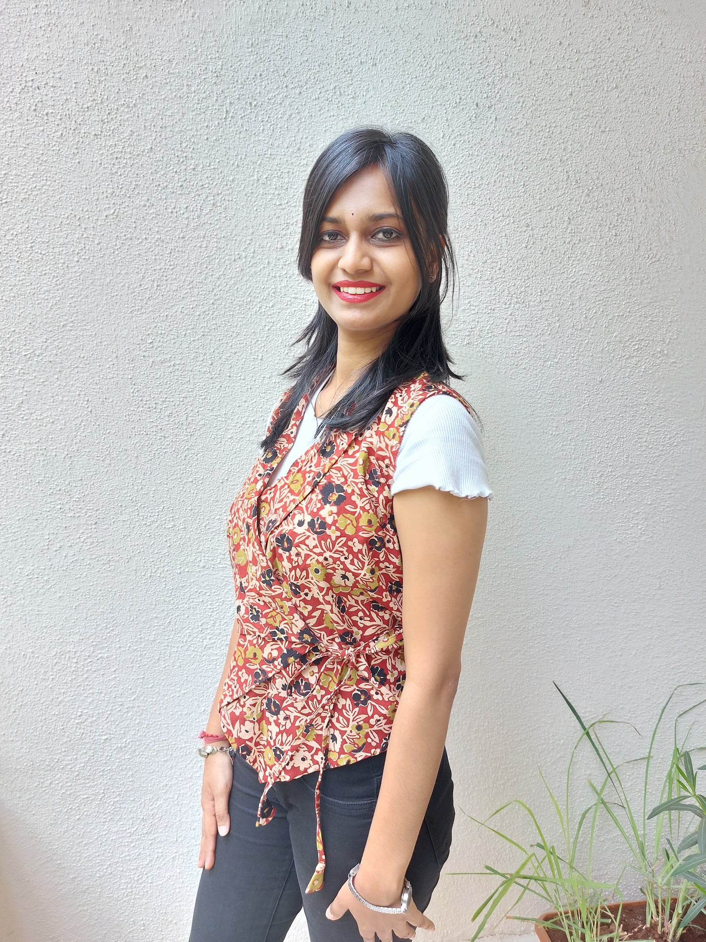 Red Kalamkari Angarkha Jacket