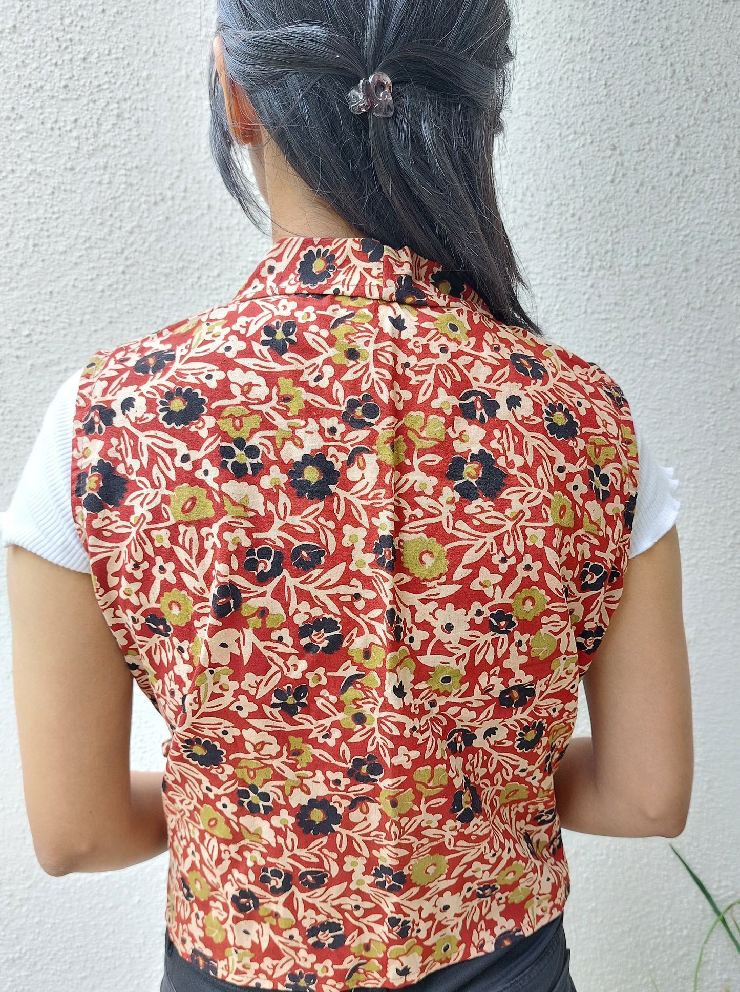 Red Kalamkari Angarkha Jacket