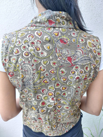 Olive Kalamkari Angarkha Jacket