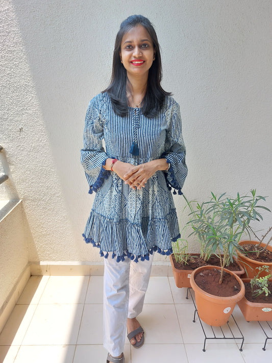 White Hand Block Floral Tunic