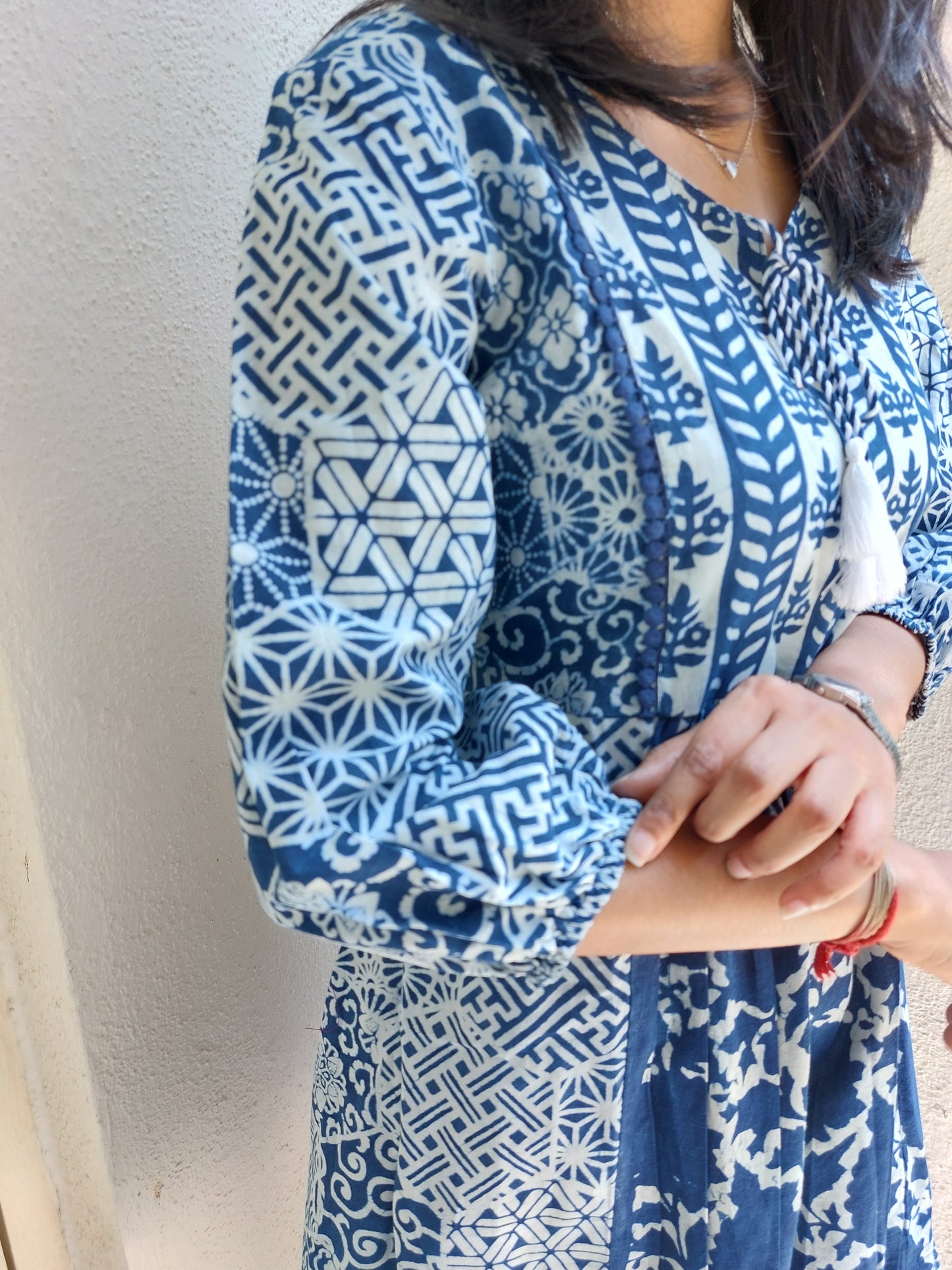 Indigo Hand Block Nautical Tunic