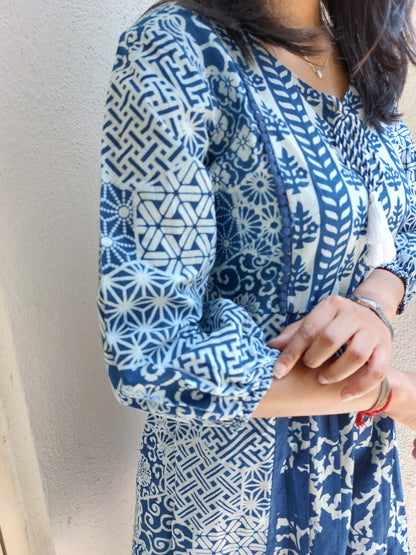 Indigo Hand Block Nautical Tunic