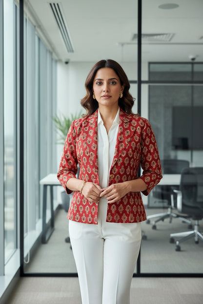 Maroon HandBlock Print Blazer