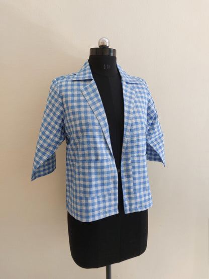 Blue Checks Collar Jacket