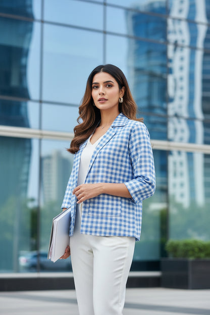 Blue Checks Collar Jacket