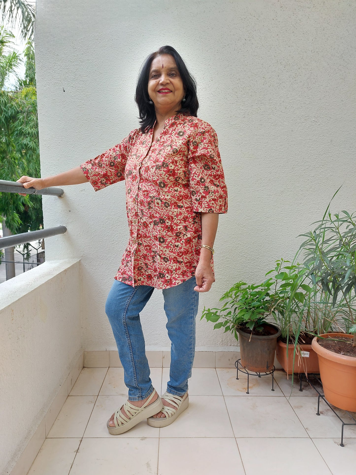 Pink HandBlock Printed Floral Tunic