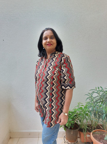 Black HandBlock Printed Zigzag Tunic