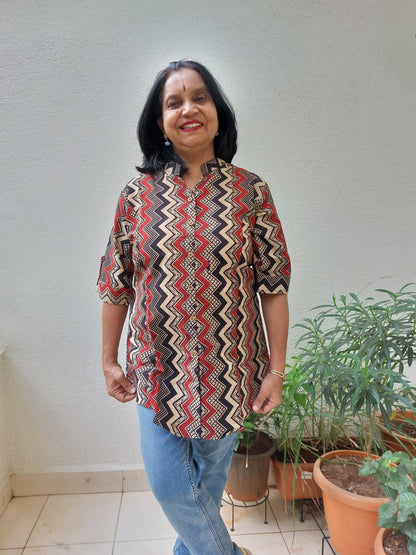 Black HandBlock Printed Zigzag Tunic