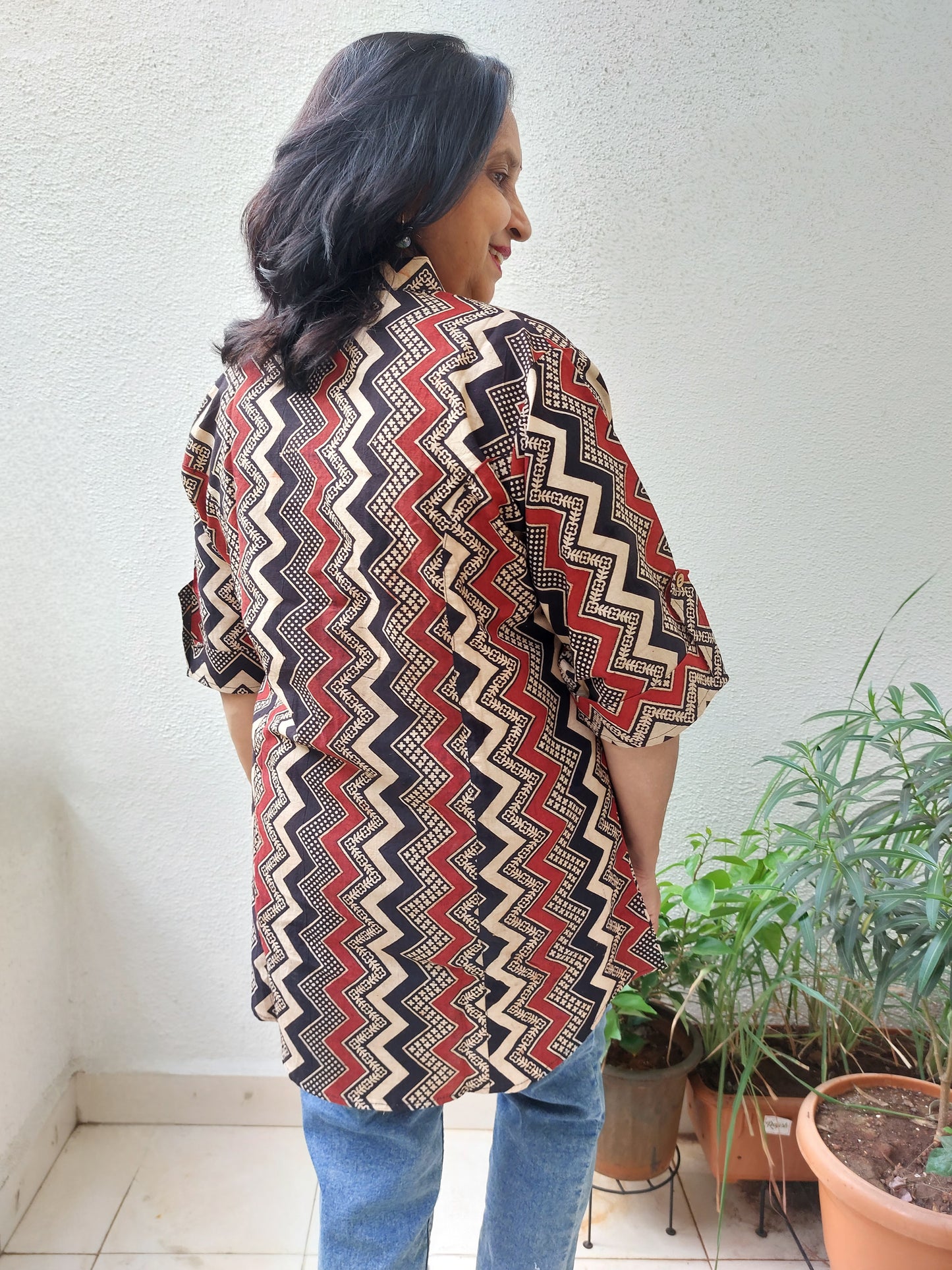 Black HandBlock Printed Zigzag Tunic