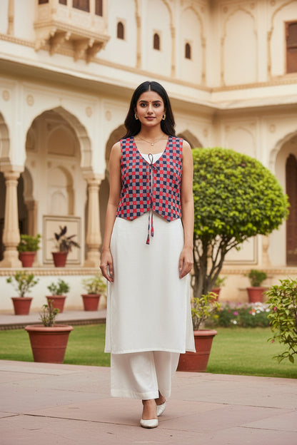 Red Checks Printed Koti